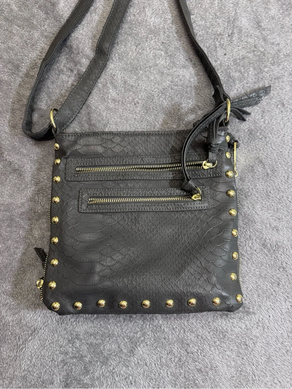 Steve Madden Black Snake-Embossed Crossbody with Gold Hardware